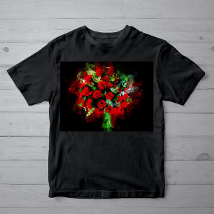 Camiseta Buquê de Rosas Vermelhas Aquarela em Fundo Preto