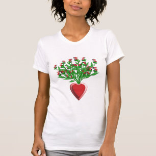 Camiseta Buquê de trator com vaso de coração vermelho