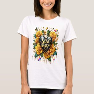 Camiseta Buquê Encantador De Rosas Ouros E Coração