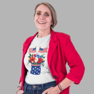 Camiseta Buquê Floral da Bandeira Americana Patriótica
