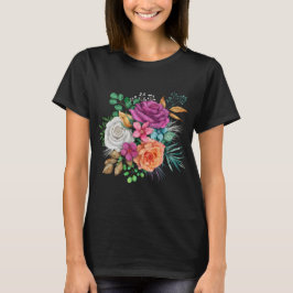 Camiseta Buquê Floral Rosa, Laranja e Rosas Brancas