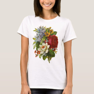 Camiseta Buquê romântico bonito do verão com rosa vermel