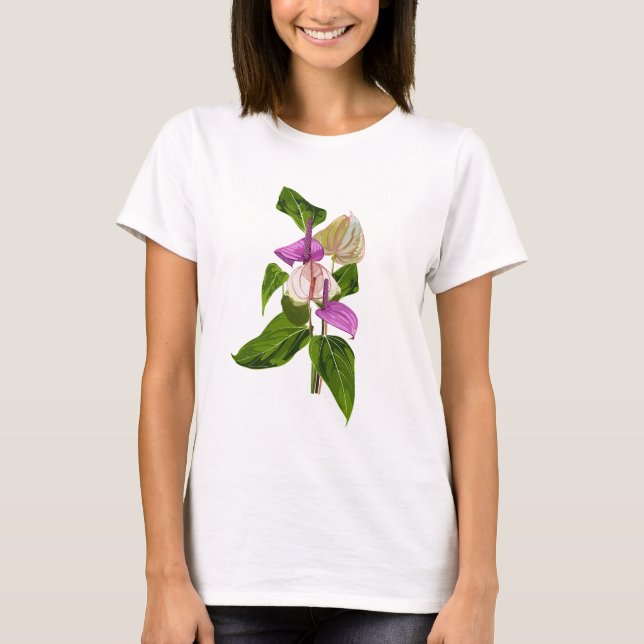 Camiseta Buquê tropical com Anthurium. (Frente)