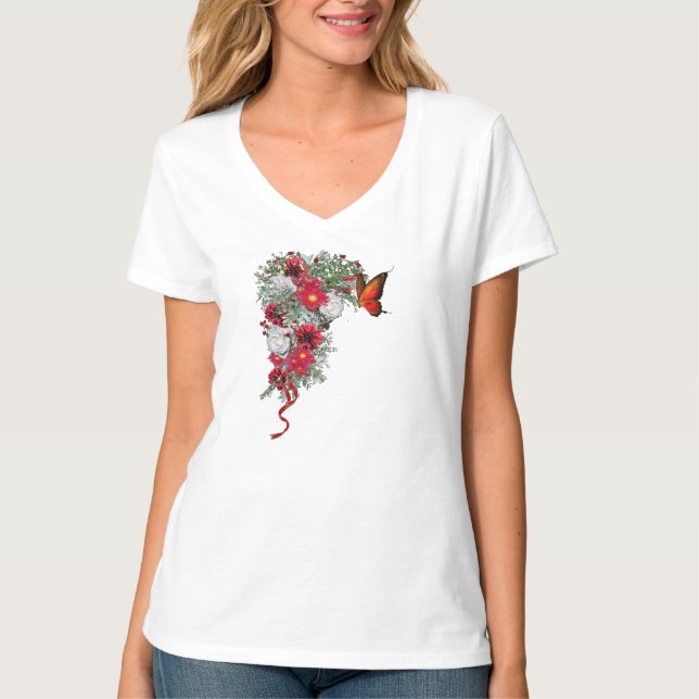 Camiseta Buquês de Blush, Borgonha e Rosas Brancas (Frente)