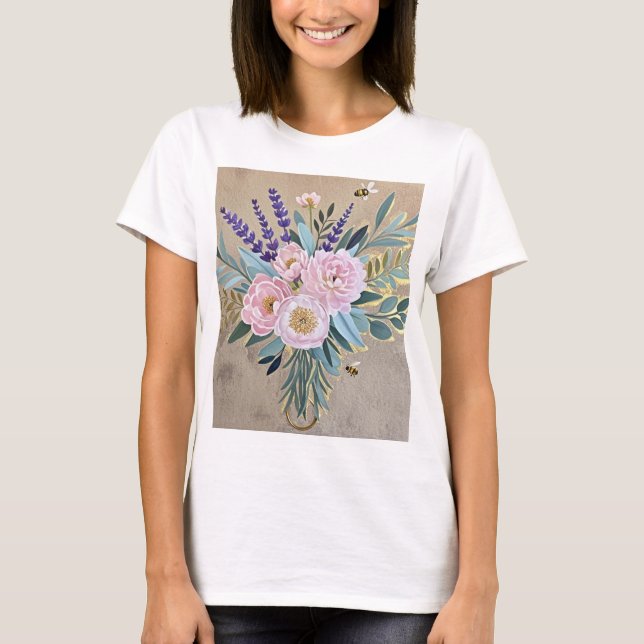 Camiseta Buquês flores lavandas Flores russas (Frente)