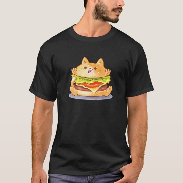 Camiseta Burger Cat Catburger Cute Hamburger Bun Foodie (Frente)