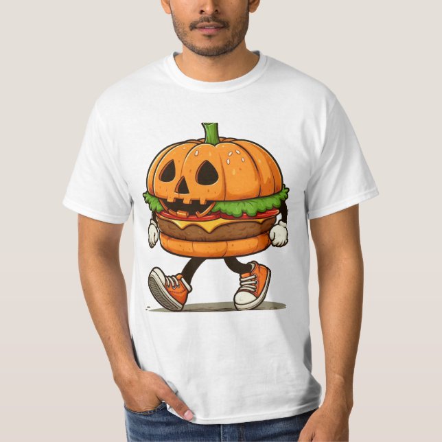 Camiseta Burger de Abóbora Divertido - Diversão Mágica do H (Frente)