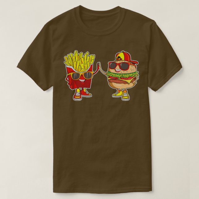 Camiseta Burger e Fries Trendy Weiry BFF Fast Comida que (Frente do Design)