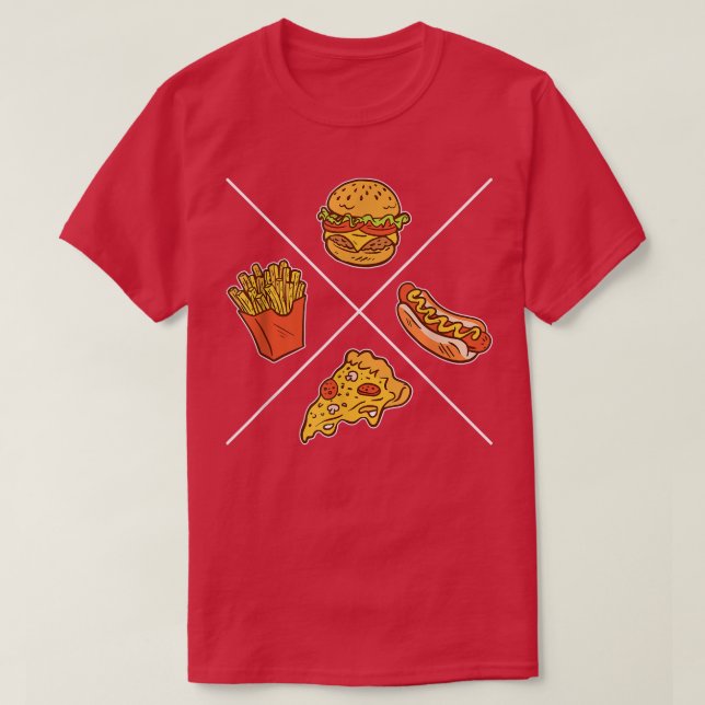 Camiseta Burger Fries Pizza Hotdog Comida Rápida (Frente do Design)
