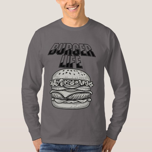 Camiseta Burger Life T-Shirt - Cheeseburger Retro Line Art (Frente)