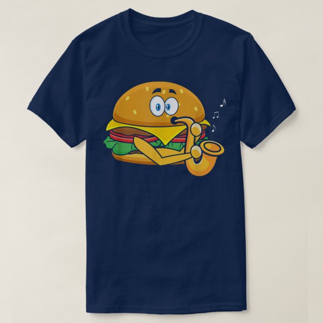 Camiseta Burger Playing Saxophone, Saxophonist Player Jazz  (Frente do Design)