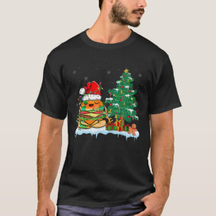 Camiseta Burger Yoga Lover Xmas Burger Vestindo Santa Hat C