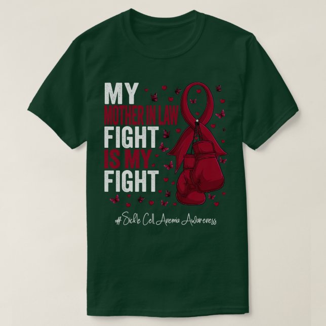 Camiseta Burgundy Ribbon Mãe na Lei Combatendo Célula Falci (Frente do Design)