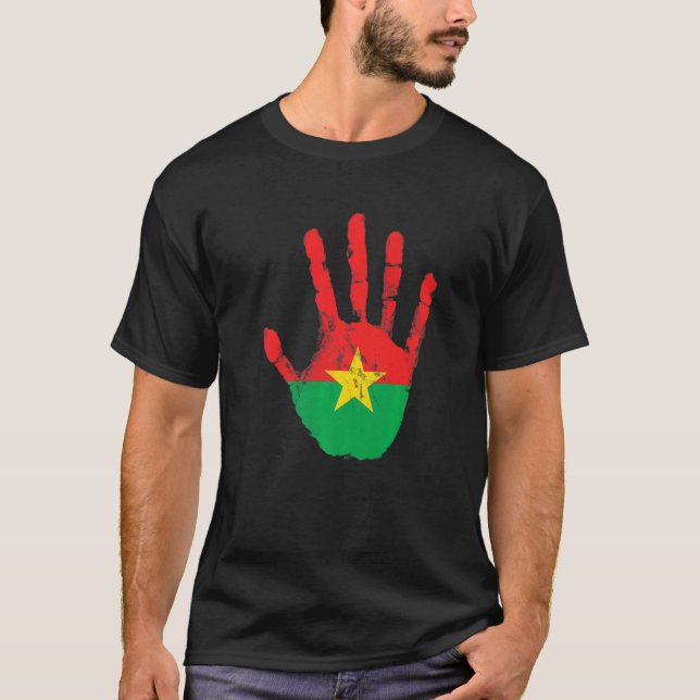 Camiseta Burkina Faso - Bandeira Mão Orgulhosa de Burkina (Frente)