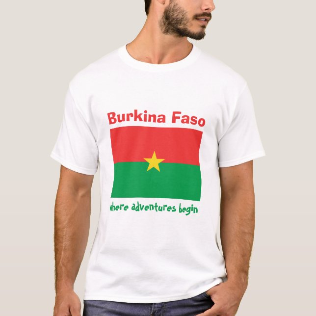 Camiseta Burkina Faso Bandeira + Mapa + Texto (Frente)