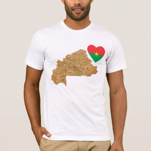 Camiseta Burkina Faso Flag Heart and Map T-Shirt