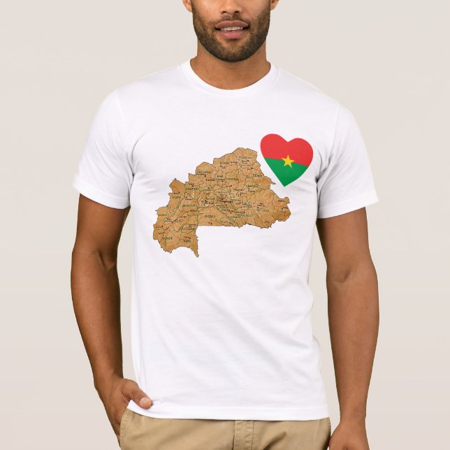 Camiseta Burkina Faso Flag Heart and Map T-Shirt (Frente)