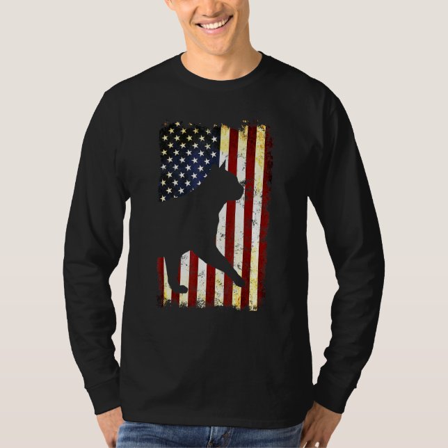 Camiseta Burmanês Cat Silhouette American Flag 4 De Julho (Frente)