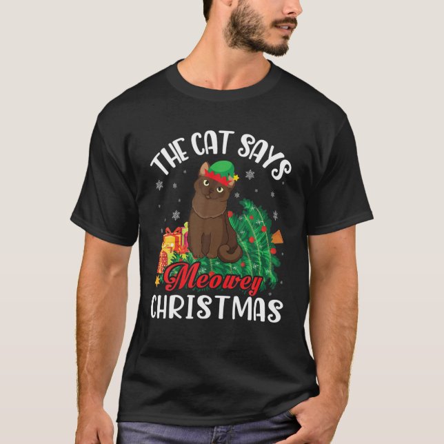 Camiseta Burmanês Noel Costume Apresenta O Gato Diz Feliz C (Frente)