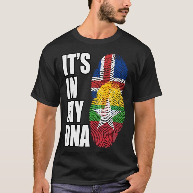 Camiseta Burmese And Icelandic Mix DNA Flag Heritage (Frente)