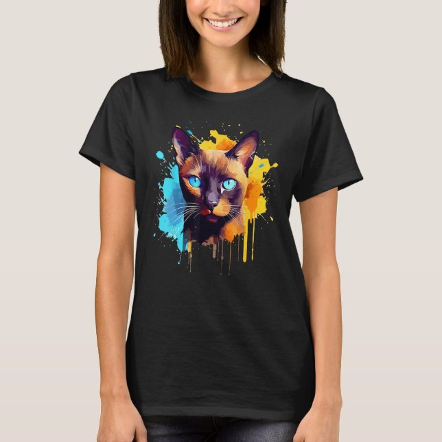Camiseta Burmese Cat Face Colorful Splash Art (Frente)
