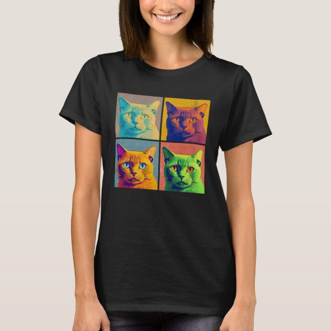 Camiseta Burmese Cat Pop Illustration Colorful Animal Men (Frente)