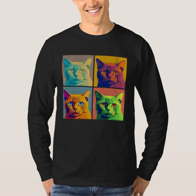 Camiseta Burmese Cat Pop Illustration Colorful Animal Men (Frente)