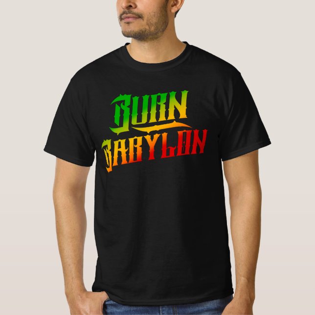 Camiseta Burn Babylon Rasta Colors Reggae T-Shirt (Frente)