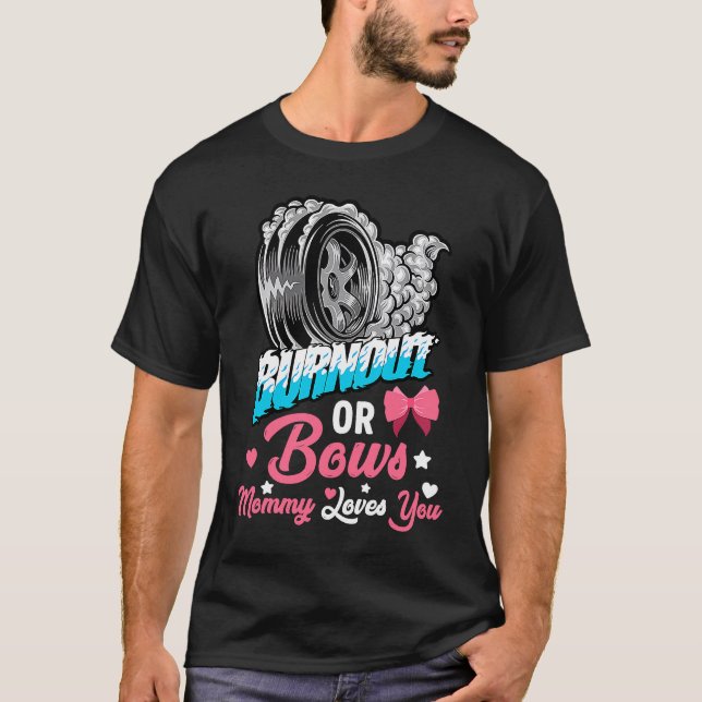 Camiseta Burnout or Bows Gender Reveal Baby Party Announcem (Frente)