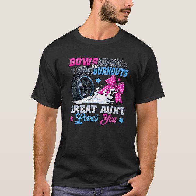 Camiseta Burnouts or Bows Gender Reveal Party Announcement  (Frente)