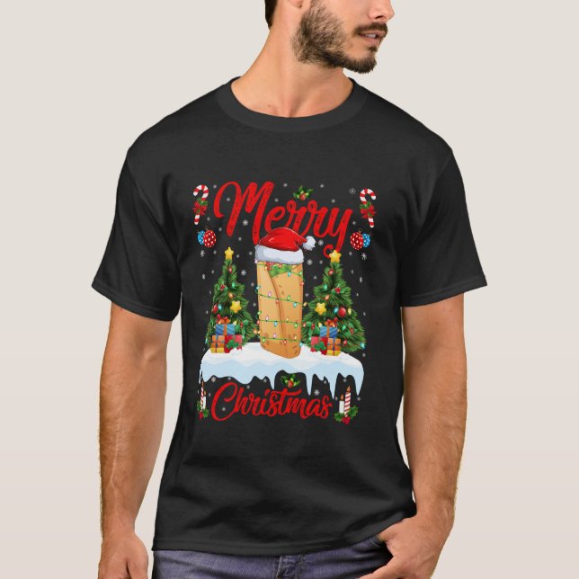 Camiseta Burrito Merry Christmas Tree Lights Fast Comida Bu (Frente)