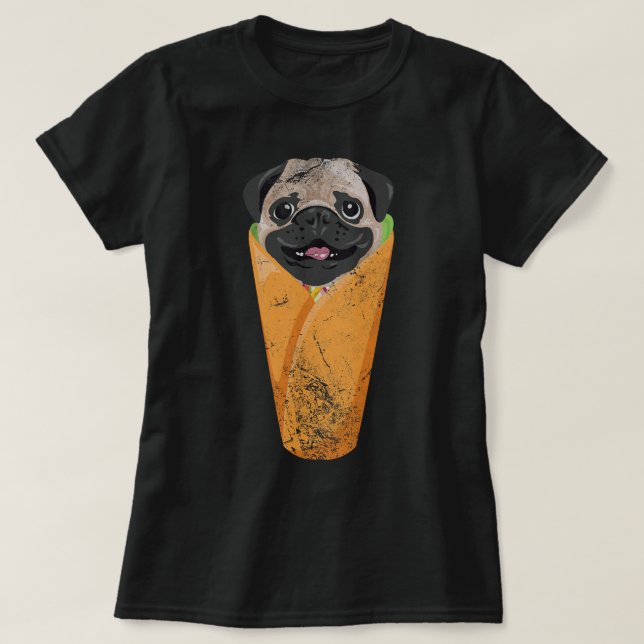 Camiseta Burrito Pug Mexicano Cinco de Mayo Cog Kawaii Vint (Frente do Design)