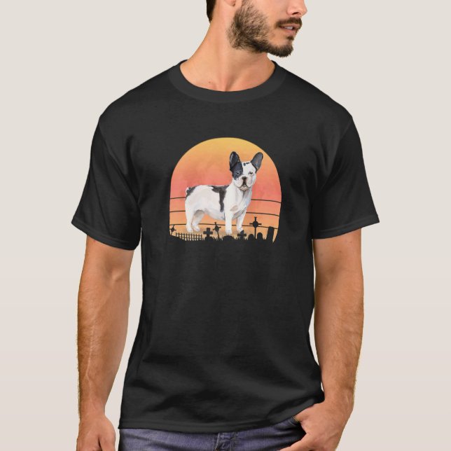Camiseta Burro Francês Negro Negro E Branco Hallowee (Frente)