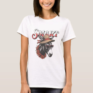 Camiseta Burro Inteligente com Chapéu e Óculos de Coração
