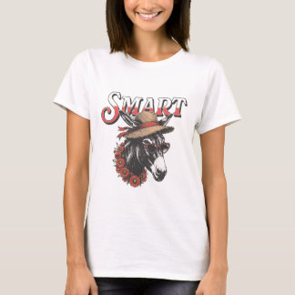 Camiseta Burro Inteligente com Chapéu e Óculos de Coração