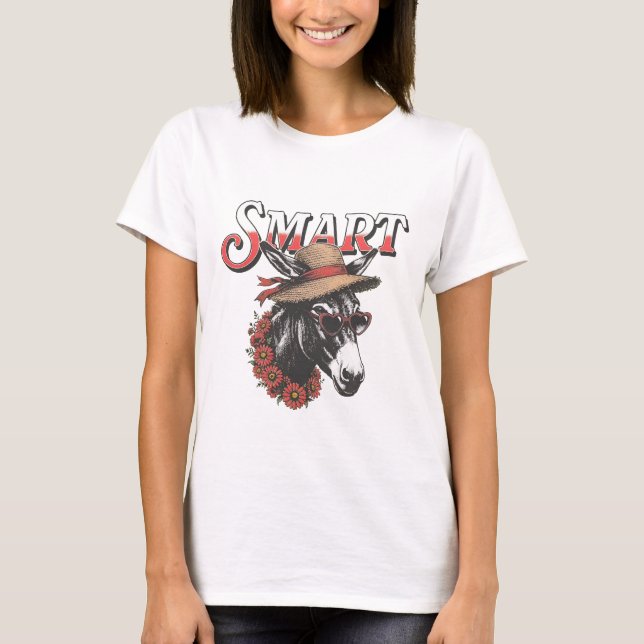 Camiseta Burro Inteligente com Chapéu e Óculos de Coração (Frente)