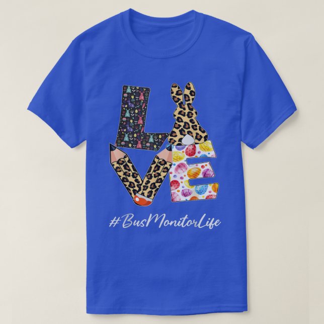 Camiseta Bus Monitor Love Pencis Day Bunny Leopard W (Frente do Design)