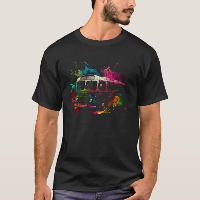 Camiseta Bus Splash Bus Driver Omnibus Work Bus Coach Retro (Frente)