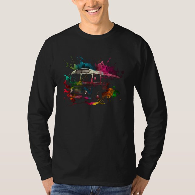 Camiseta Bus Splash Bus Driver Omnibus Work Bus Coach Retro (Frente)