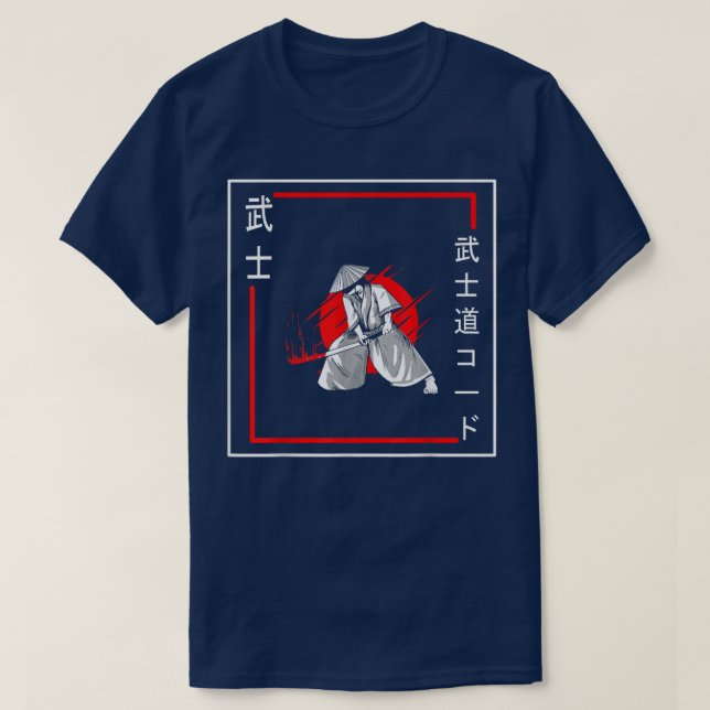 Camiseta Bushido Code Samurai Calliographic Vintage Japonês (Frente do Design)