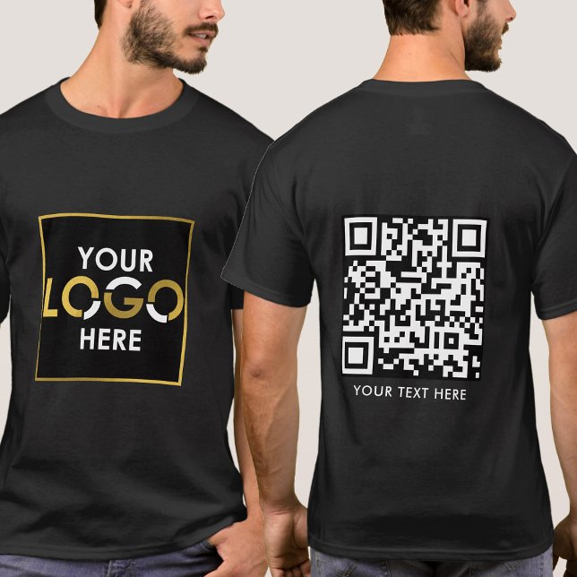 Camiseta Business Seu logotipo Código QR Texto Promocional  (Business Your Logo QR Code Text Promotional Black T-Shirt)