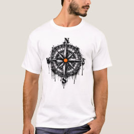 Camiseta Bússola náutica preta desgastada