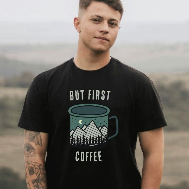 Camiseta But First Coffee Camping Hiking Men's T-Shirt (Criador carregado)
