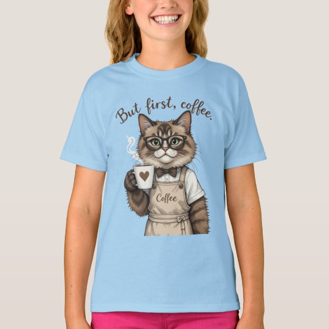 Camiseta But First, Coffee Cat (Frente)