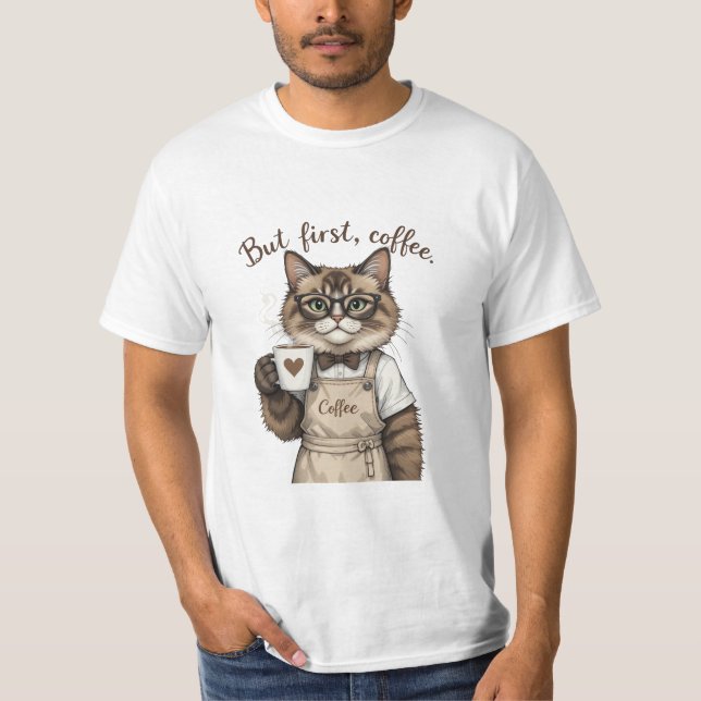 Camiseta But First, Coffee Cat (Frente)