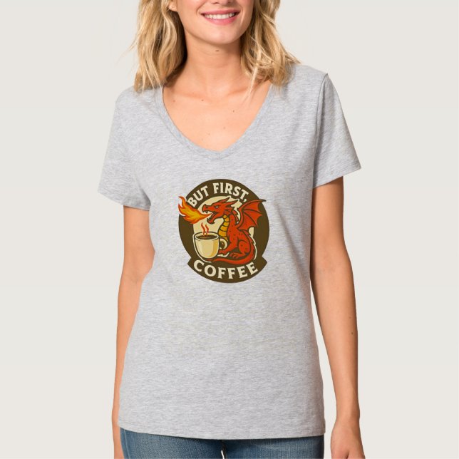 Camiseta But First Coffee dragon funny java addict gift  (Frente)