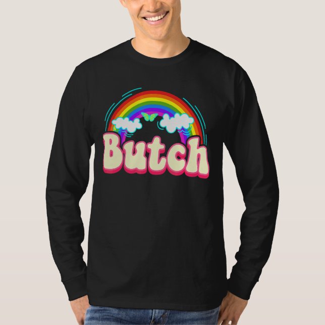 Camiseta Butch Rainbow Butts Femme Lesbian Pride Tomboy Q (Frente)