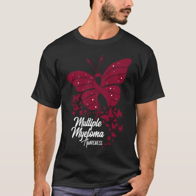 Camiseta Butterflies & Burgundy Ribbon Multiple Myeloma Awa (Frente)