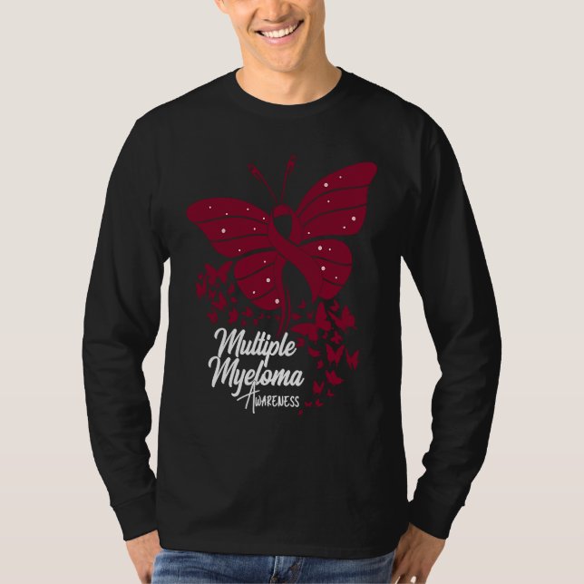 Camiseta Butterflies & Burgundy Ribbon Multiple Myeloma Awa (Frente)