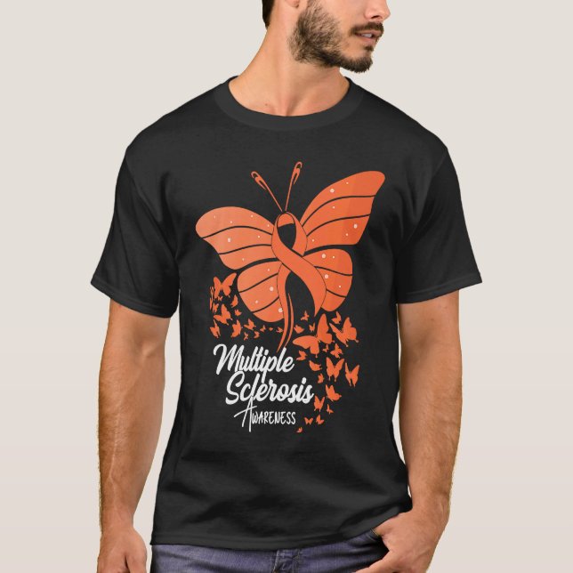 Camiseta Butterflies & Orange Ribbon Multiple Sclerosis Awa (Frente)